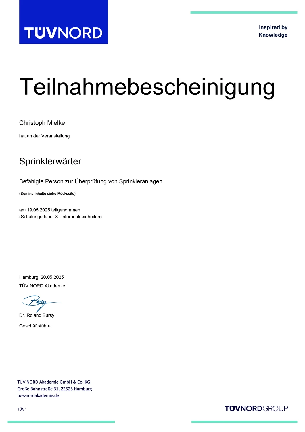 Christoph Mielke - Hausmeister Service & Graffitientfernung - Zertifikat