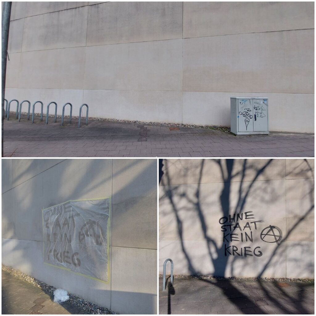 Vorher-Nacher Fotos einer Graffitientfernung an einer hellen Hauswand